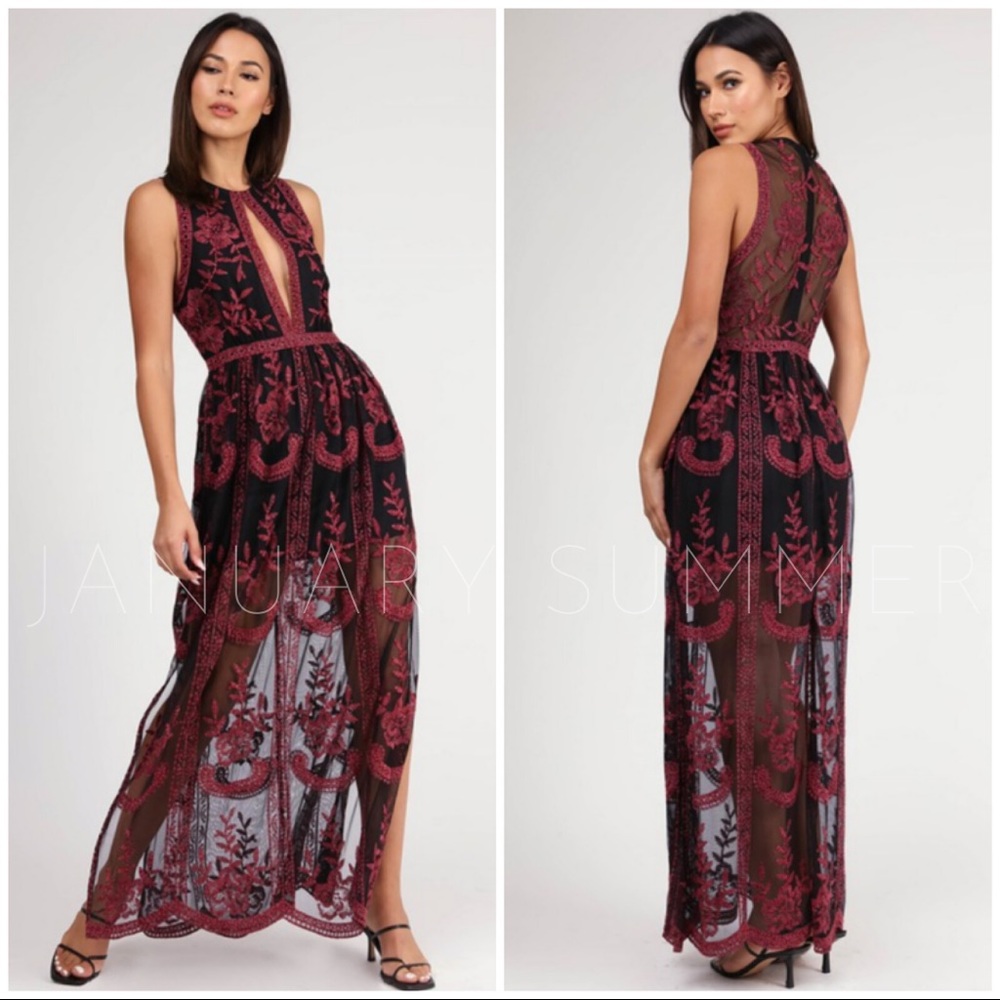 ☀️RED BLACK LACE MAXI DRESS - Picture 3 of 3